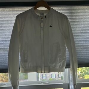 Lacoste White Bomber Jacket with Stand-Up Collar